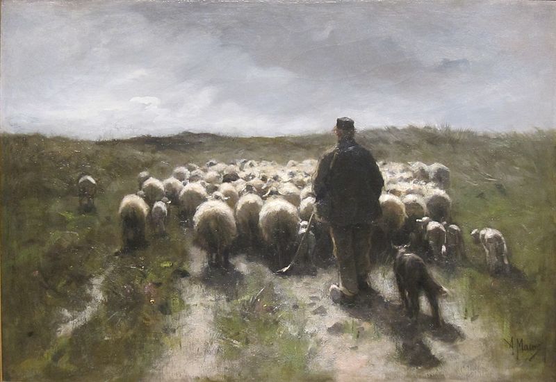 羊飼いと羊の群れ